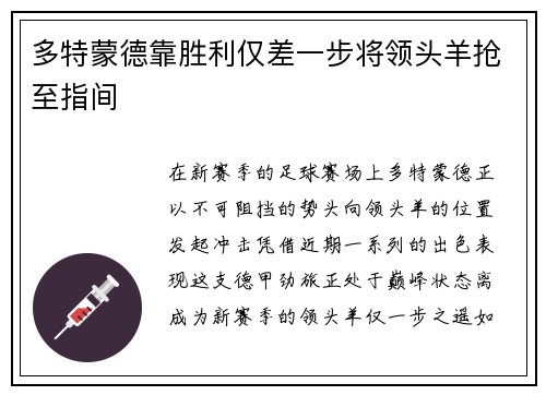 多特蒙德靠胜利仅差一步将领头羊抢至指间